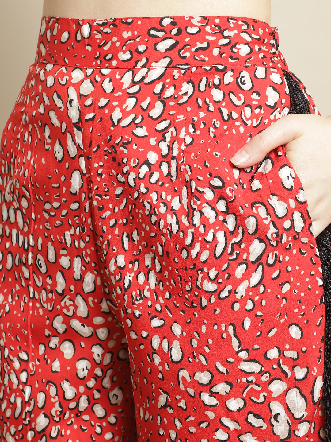 Blanc9 Red & Black Fringed Lace Top With Trouser-B9ST53R