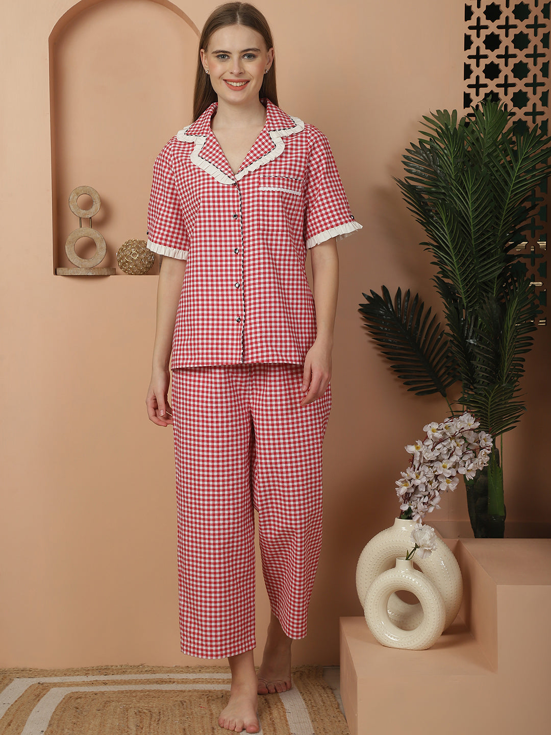 Blanc9Red_WhiteCheckeredNightwearwithContrastCheckeredDetailing
