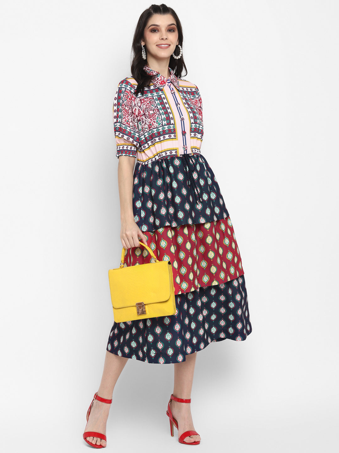 Blanc9 Scarf Printed Tier Dress