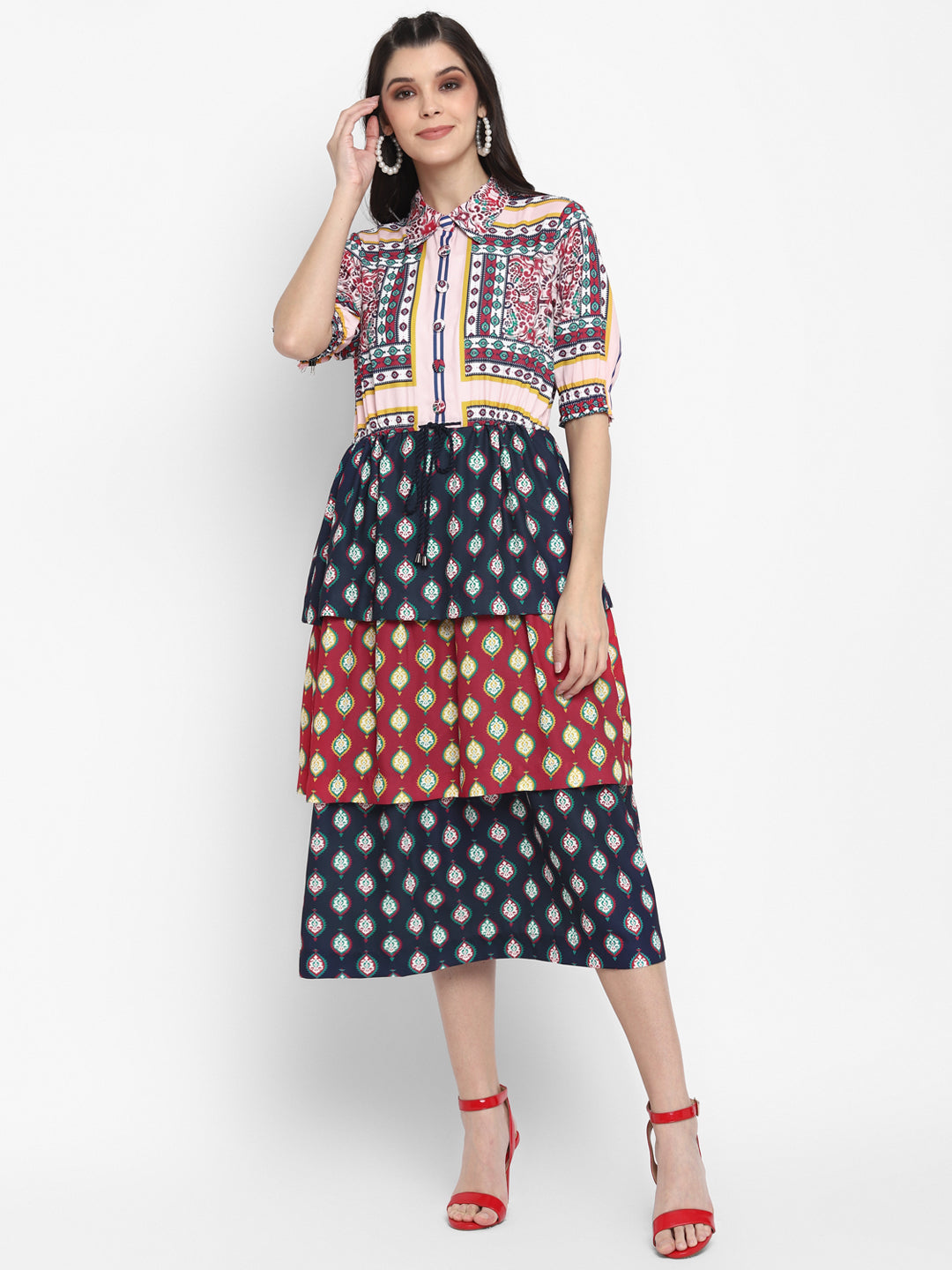 Blanc9 Scarf Printed Tier Dress