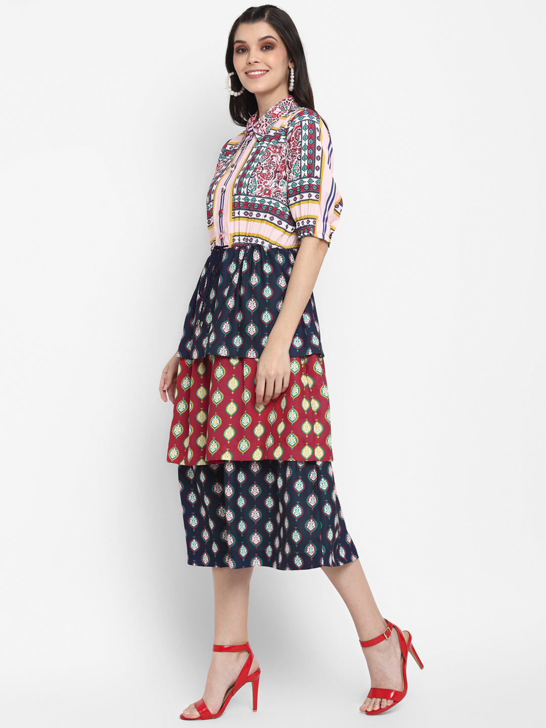 Blanc9 Scarf Printed Tier Dress