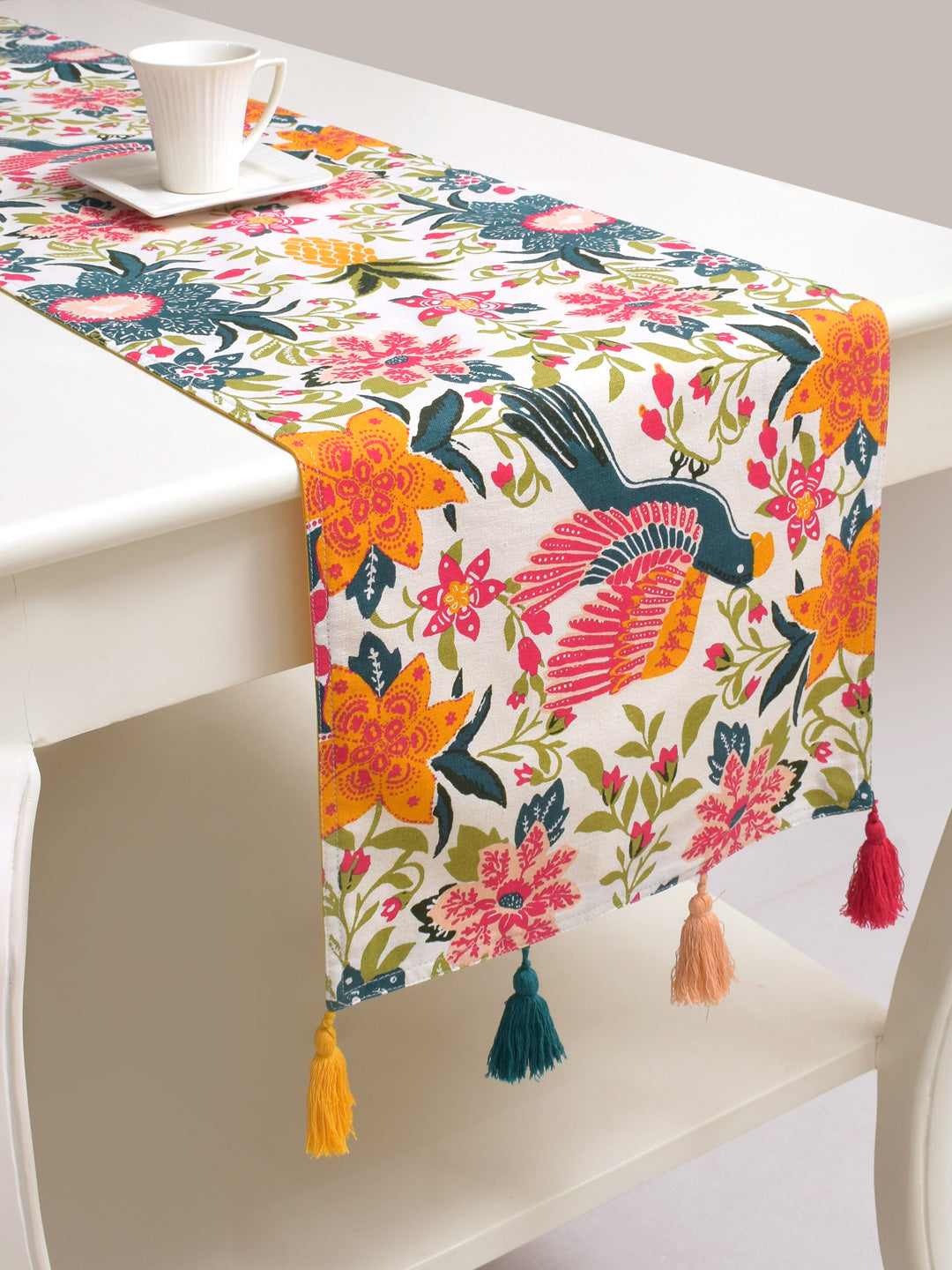 Blanc9 Scrolling Garden Cotton Printed 4/6 Seater Table Runner