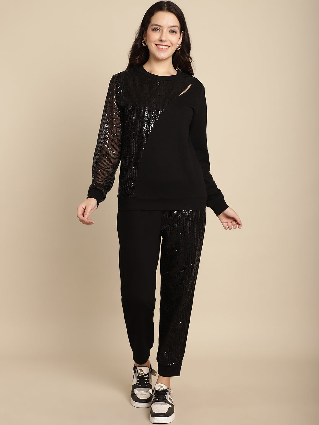 Blanc9 Sequined Cut-Out Sweatshirt Jogger Set- B9ST148