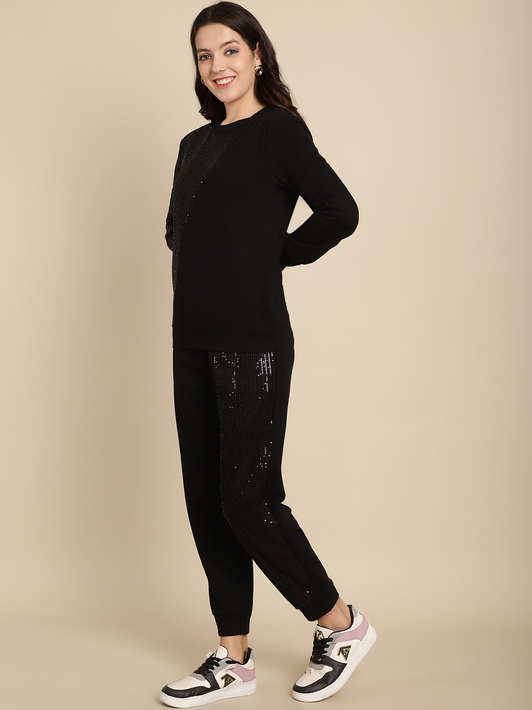 Blanc9 Sequined Cut-Out Sweatshirt Jogger Set- B9ST148