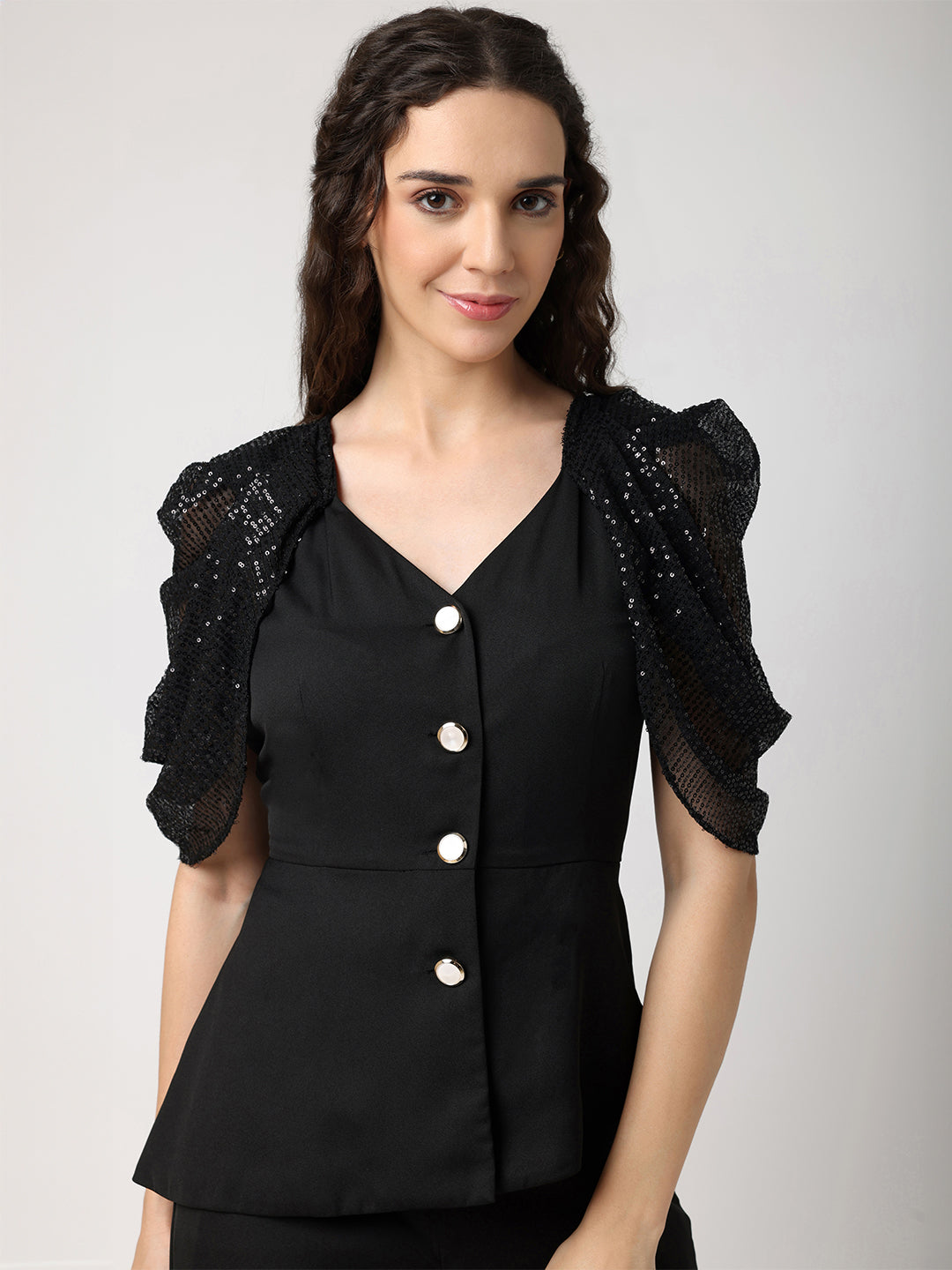 Blanc9SequinnedCowlSleevesTopWithTrousers