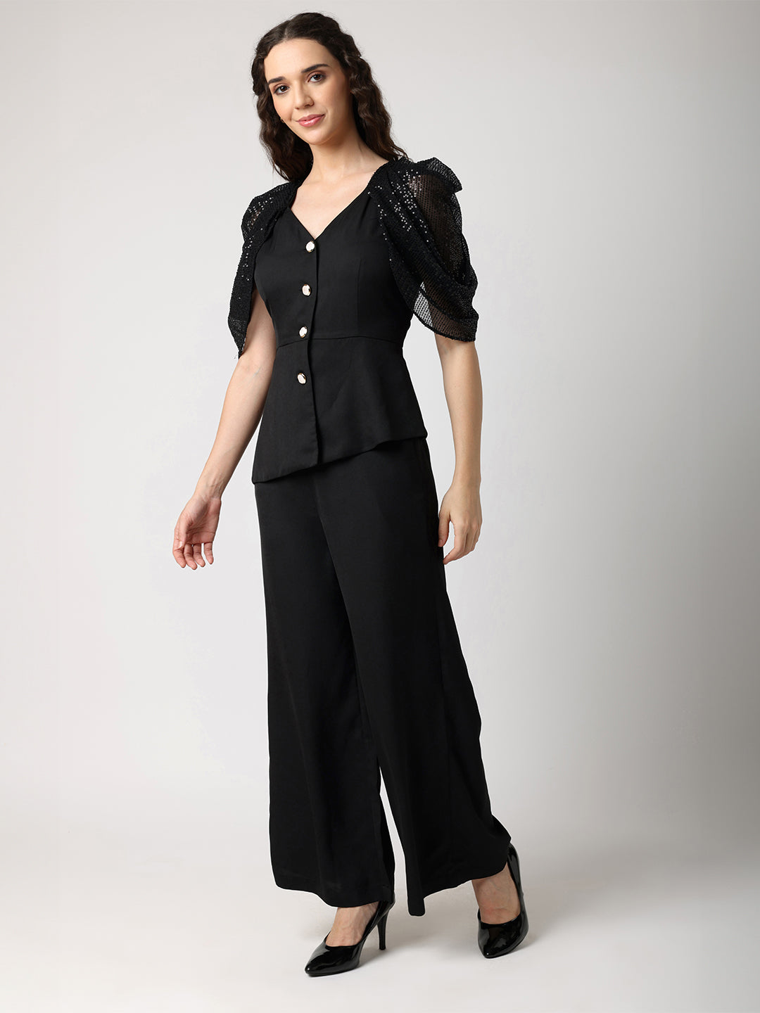 Blanc9SequinnedCowlSleevesTopWithTrousers