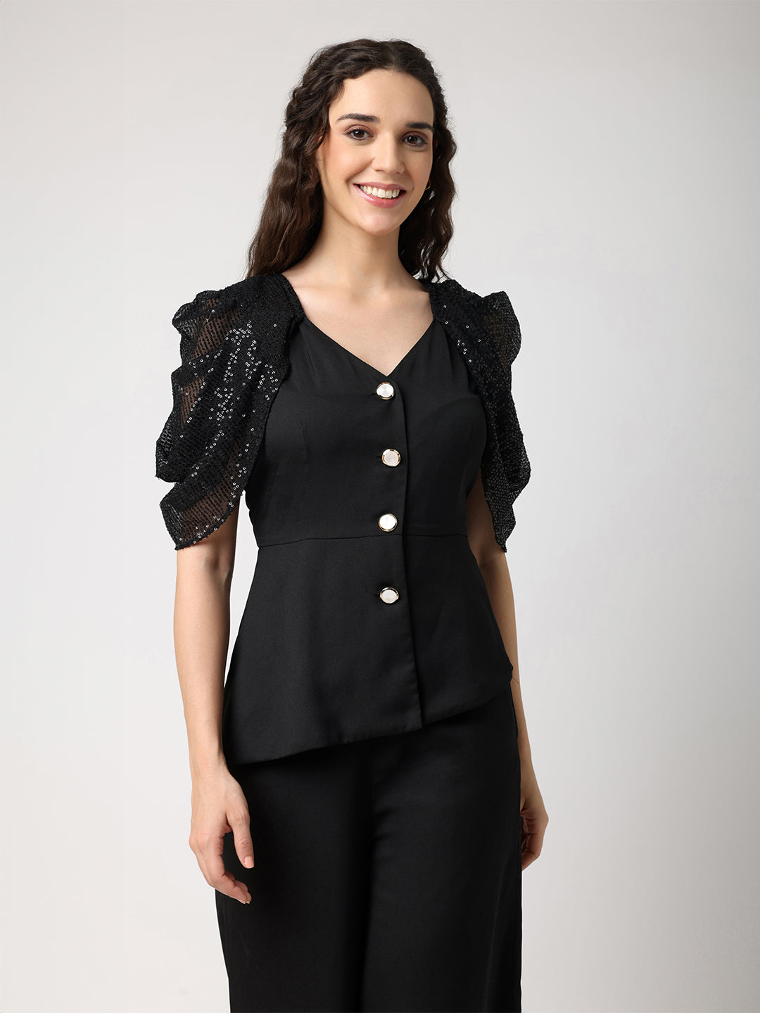 Blanc9SequinnedCowlSleevesTopWithTrousers