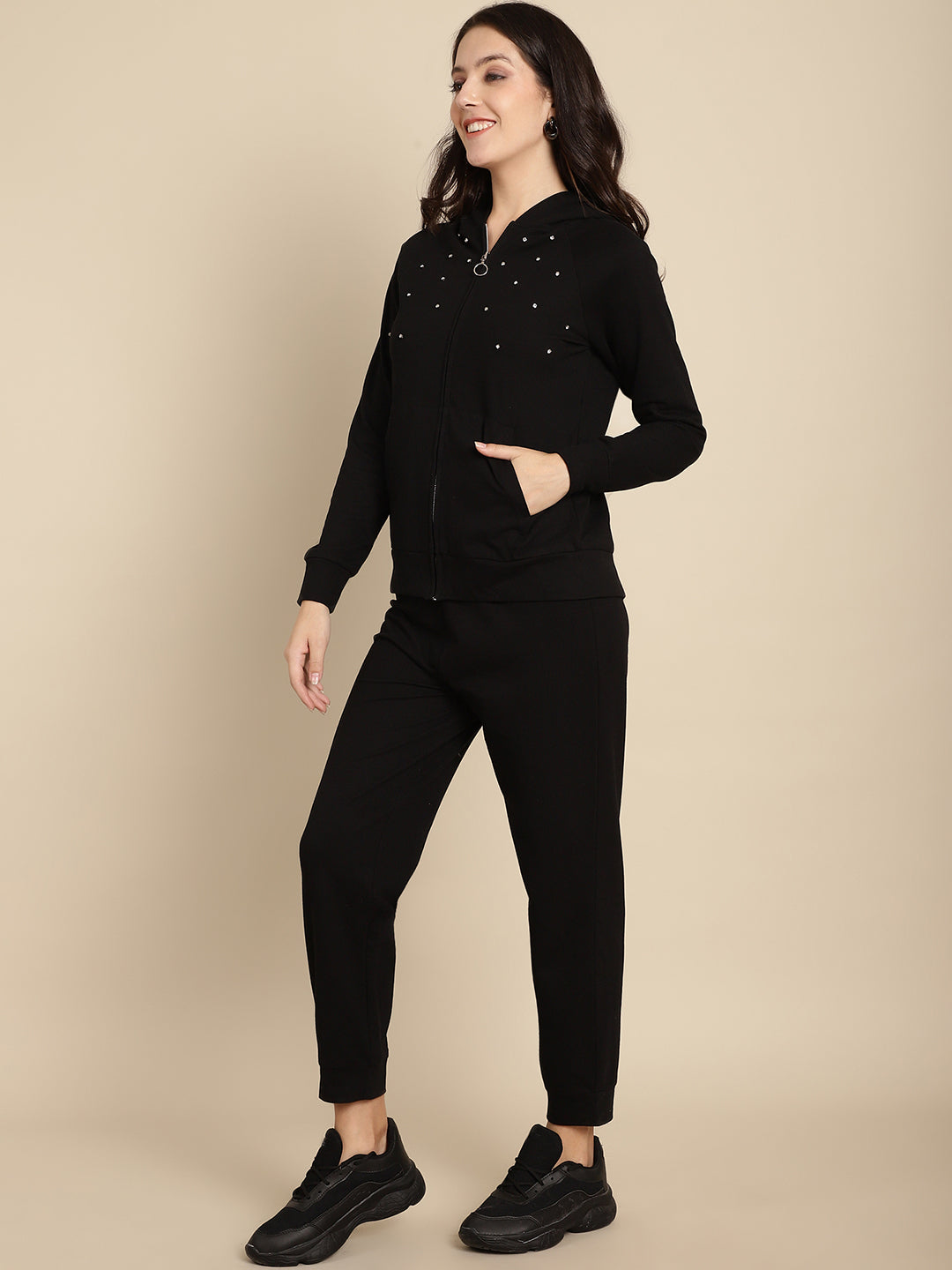 Blanc9 Stone Work Hoodie Sweatshirt With Jogger Set-B9ST151