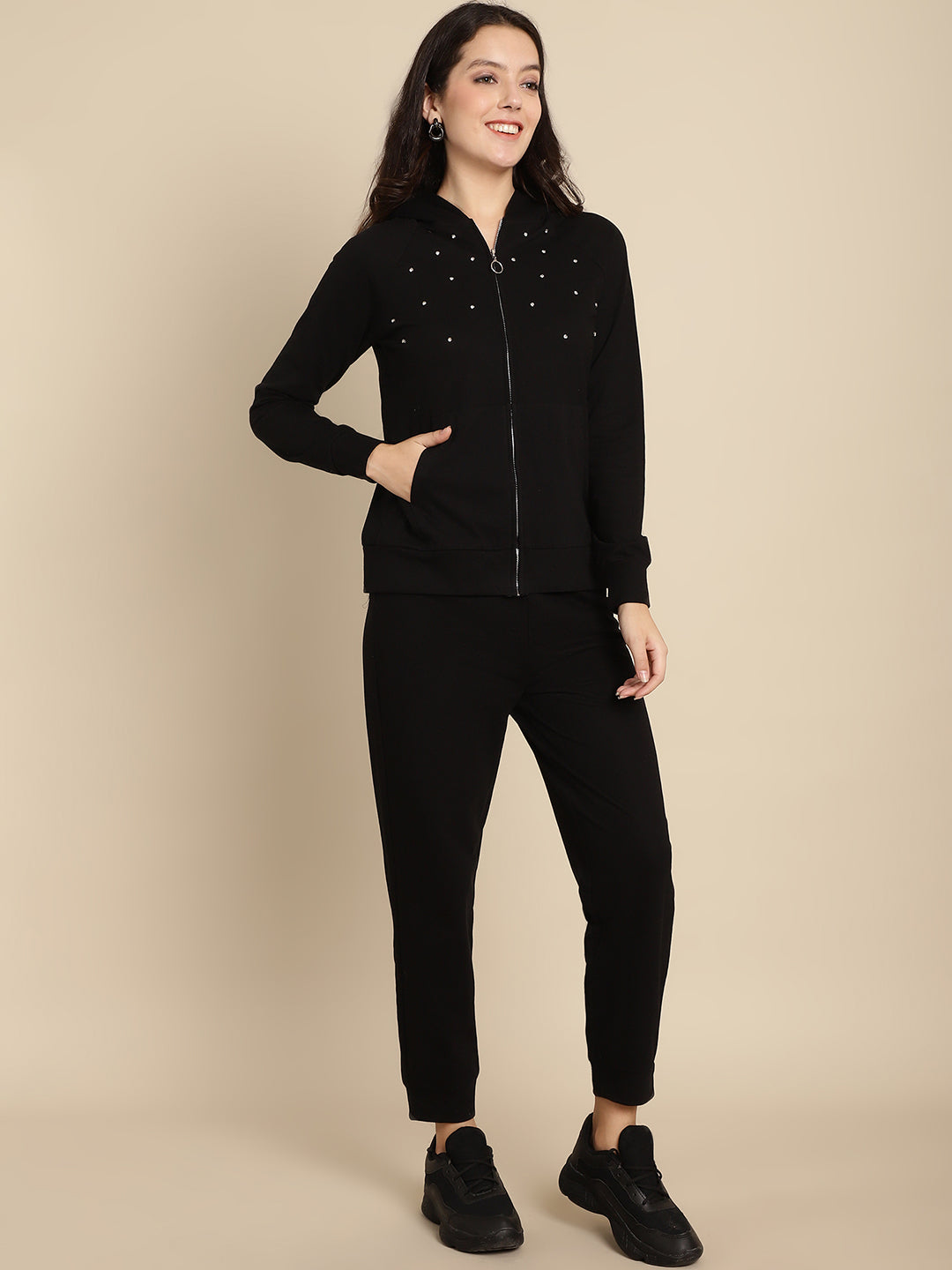 Blanc9 Stone Work Hoodie Sweatshirt With Jogger Set-B9ST151