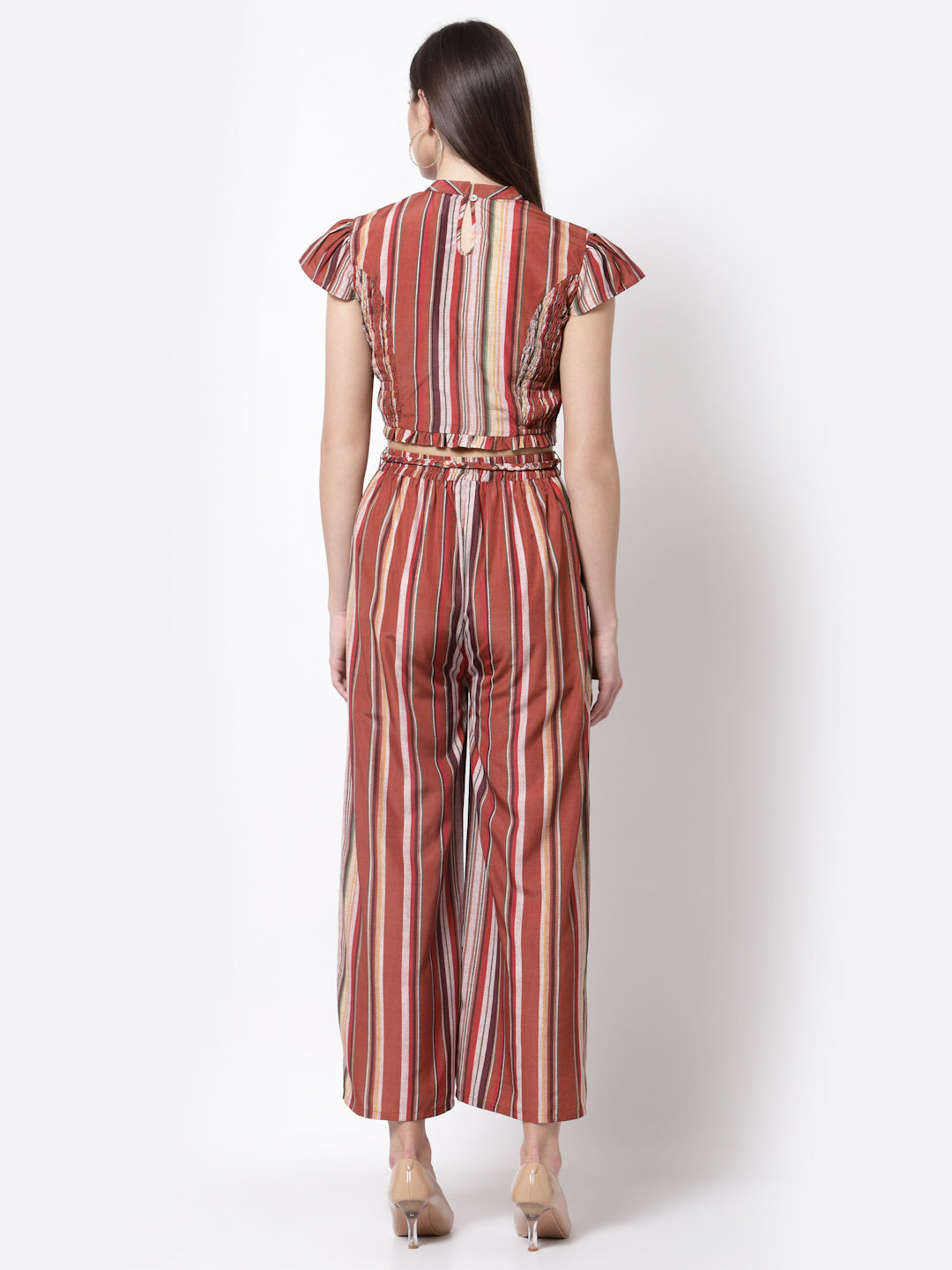 Blanc9 Striper Co-ord Set With Braided Belt-B9ST68