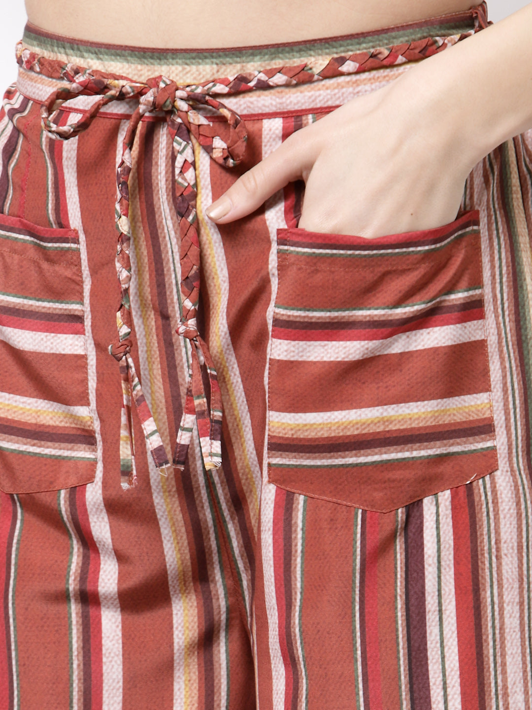 Blanc9 Striper Co-ord Set With Braided Belt-B9ST68