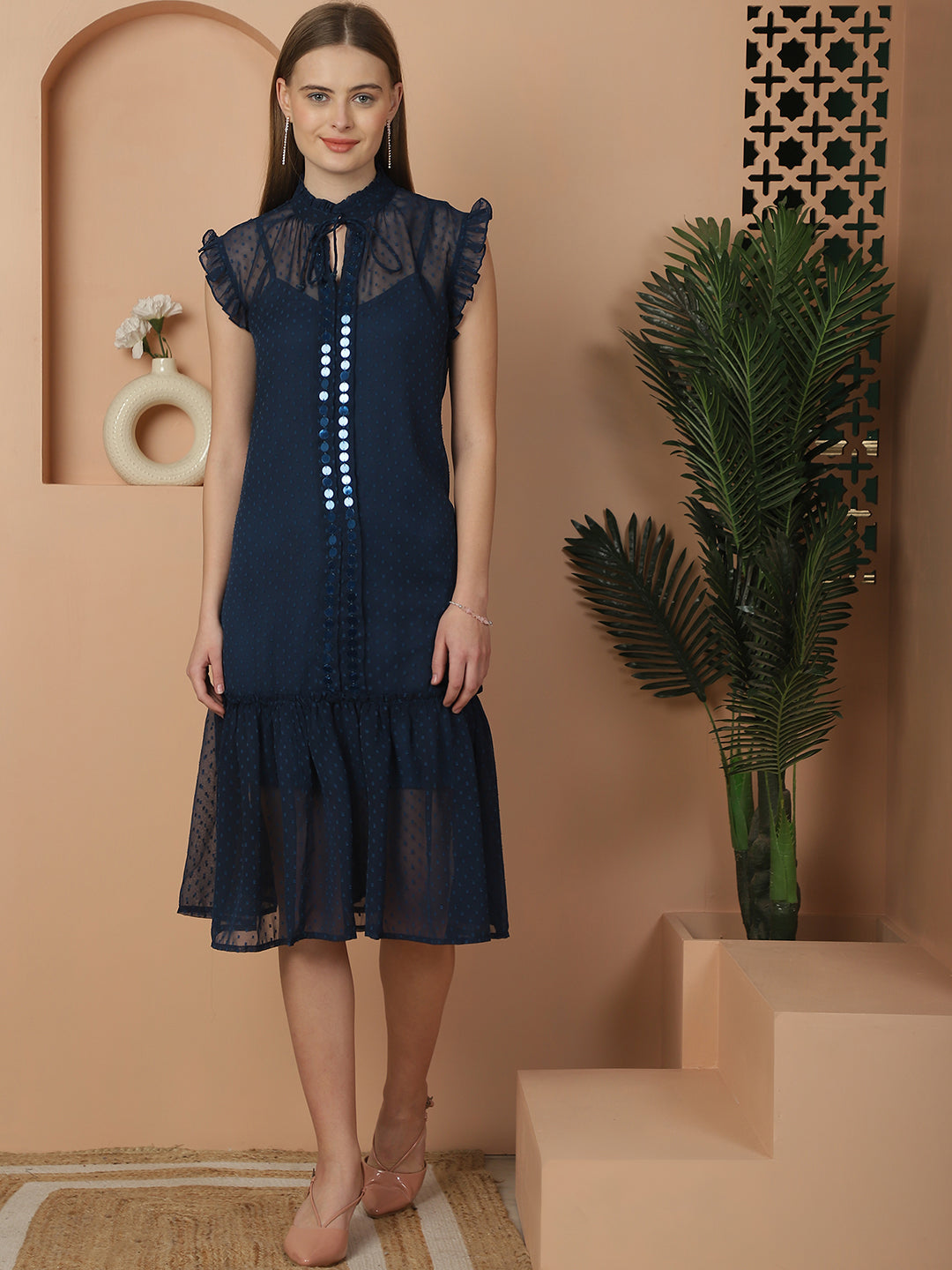 Blanc9TealEmbellishedKneeLengthDress-B9DR70T