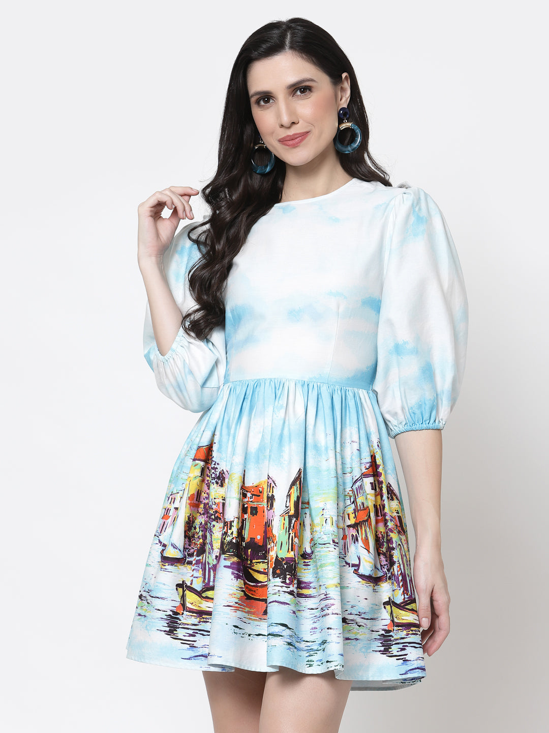 Blanc9 Venice Print Back Bow Dress-B9DR101