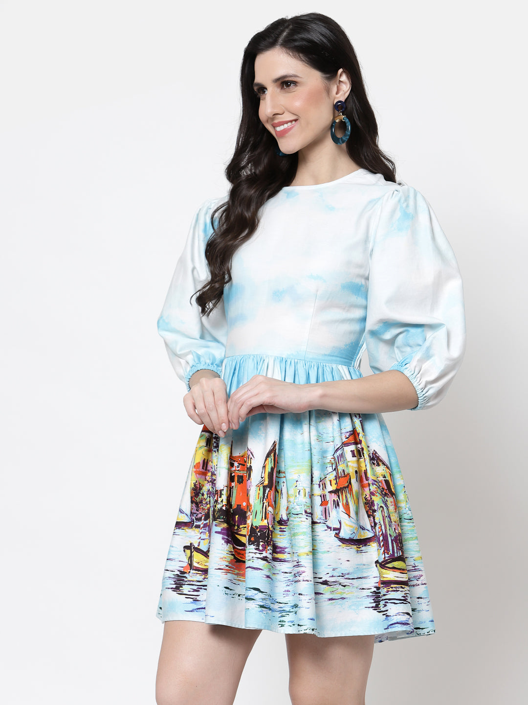 Blanc9 Venice Print Back Bow Dress-B9DR101