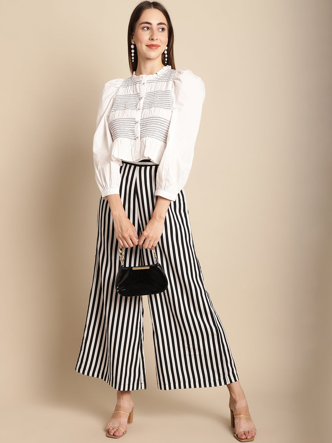 Blanc9 White And Black Pant With Top Co-Ord Set-B9ST127