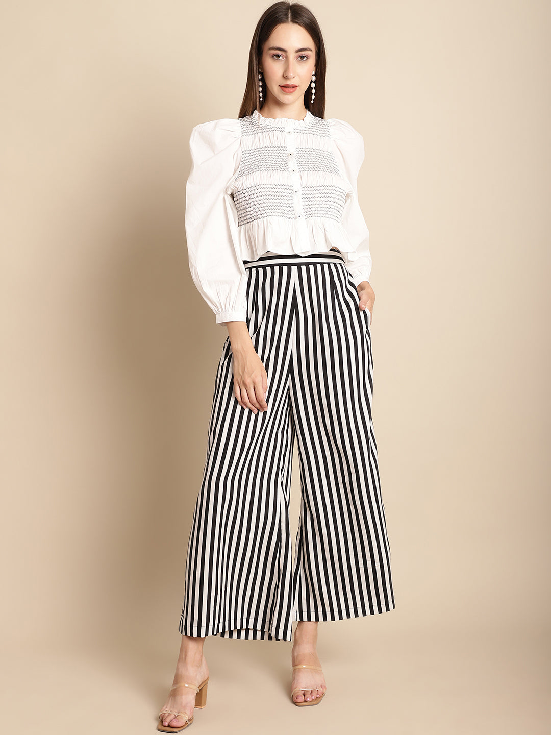 Blanc9 White And Black Pant With Top Co-Ord Set-B9ST127