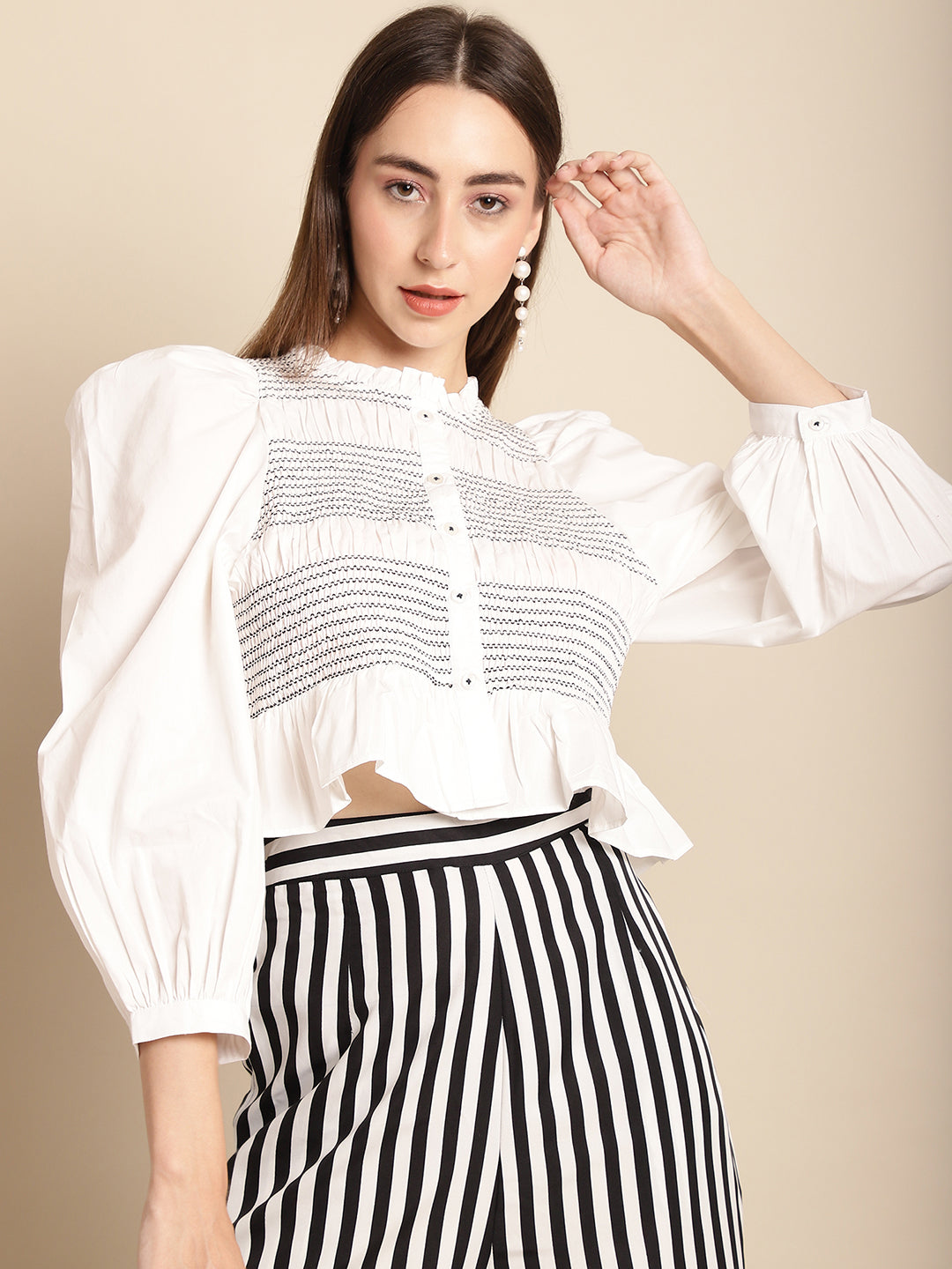 Blanc9 White And Black Pant With Top Co-Ord Set-B9ST127