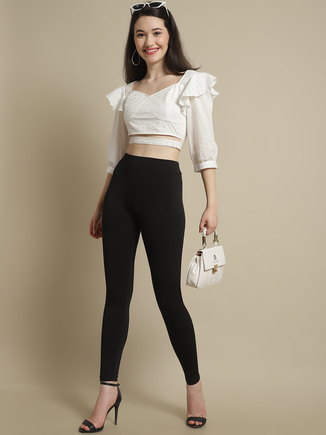Blanc9 White Schiffli Crop Top-B9TP170