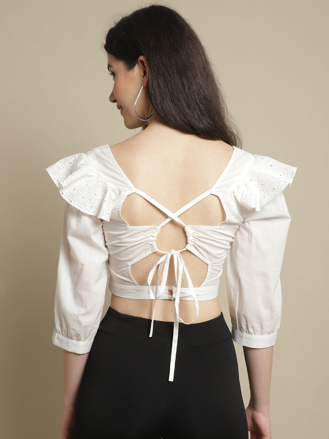 Blanc9 White Schiffli Crop Top-B9TP170