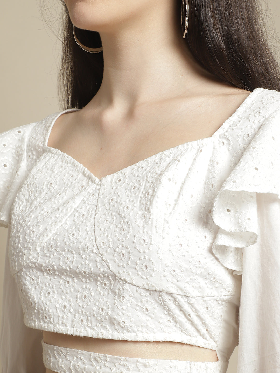 Blanc9 White Schiffli Crop Top-B9TP170