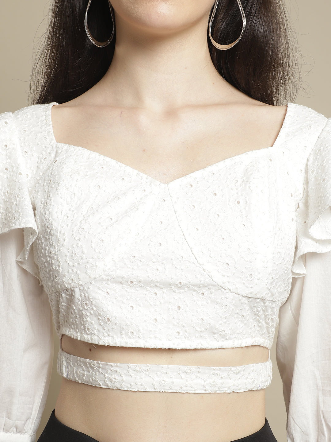Blanc9 White Schiffli Crop Top-B9TP170