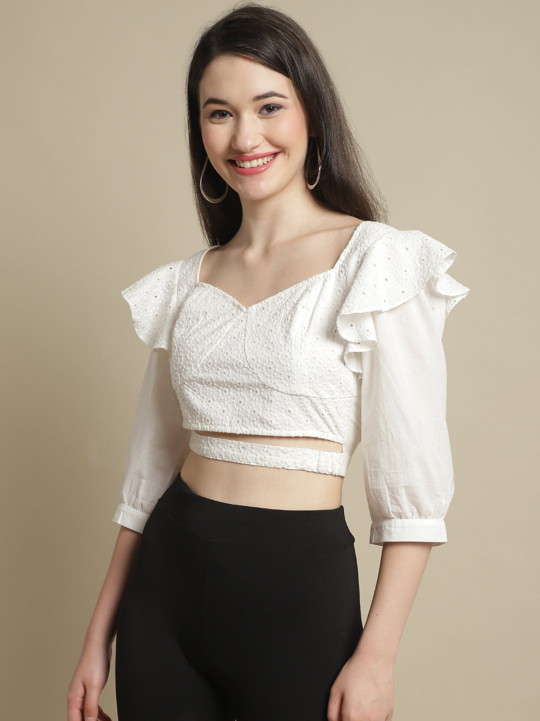Blanc9 White Schiffli Crop Top-B9TP170