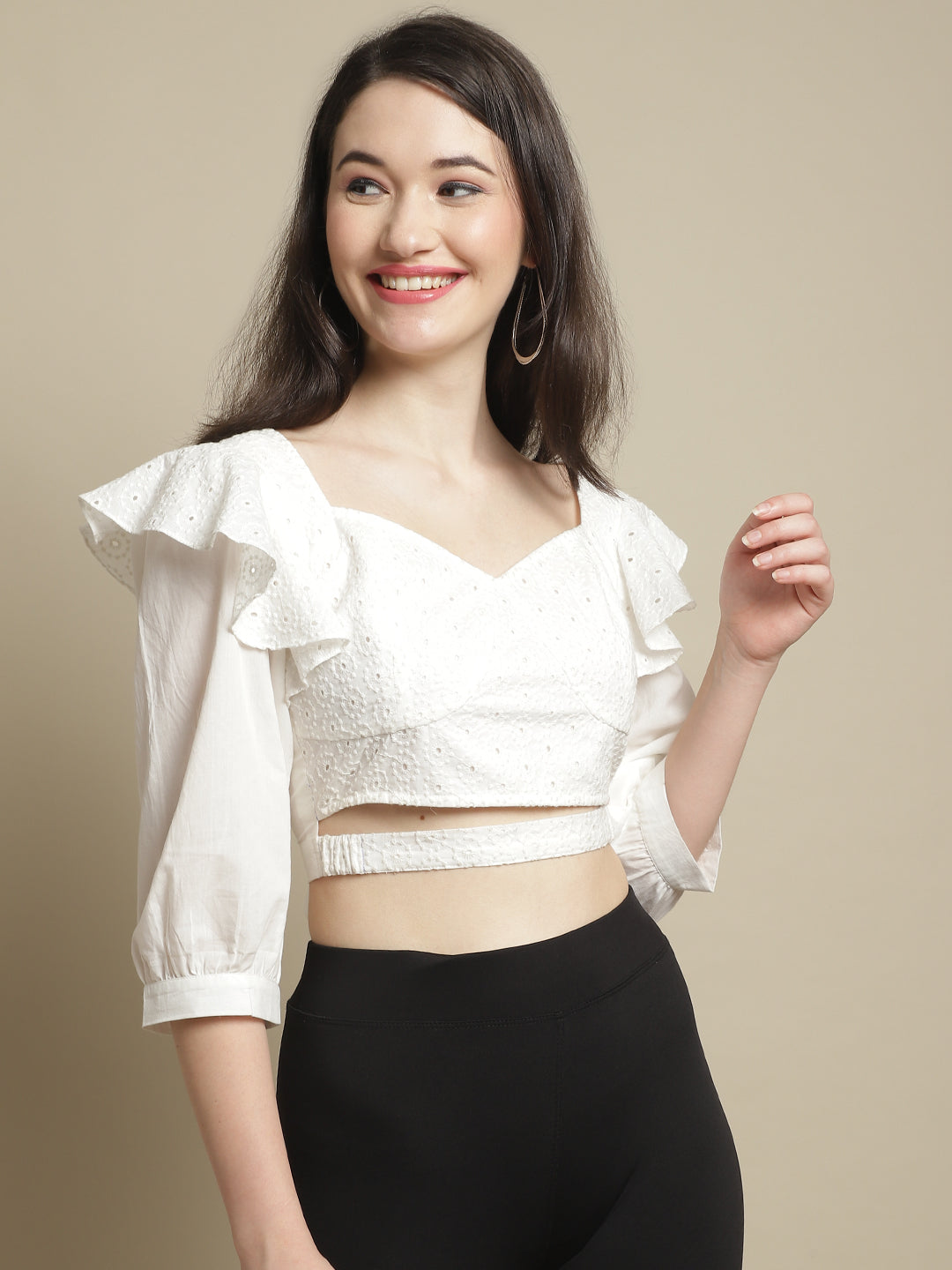 Blanc9 White Schiffli Crop Top-B9TP170