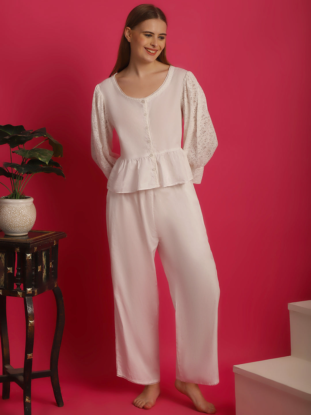 Blanc9WhiteTopWithFlaredCottonPyjamaSet-B9NW71-2