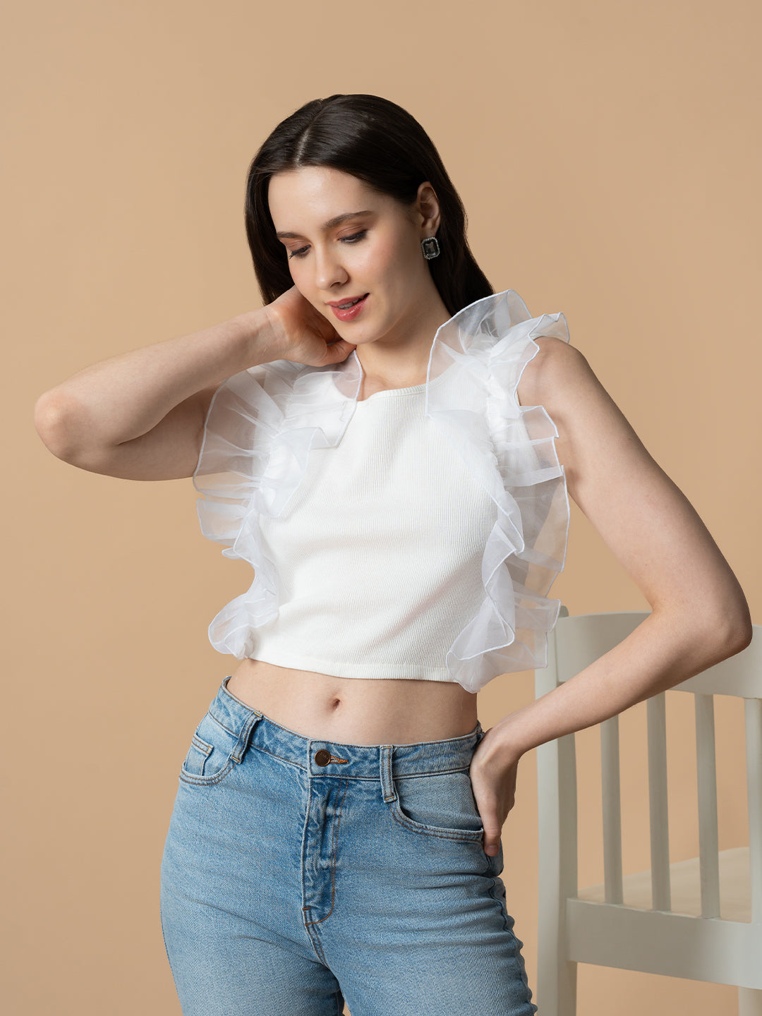 Allora Frill Sleeve Top White