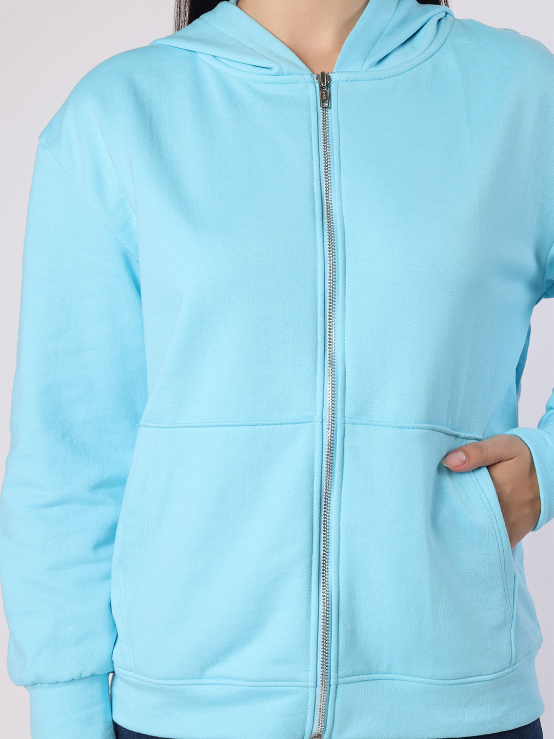 Blanc9 Women Aqua Blue Sweatshirt With Hood