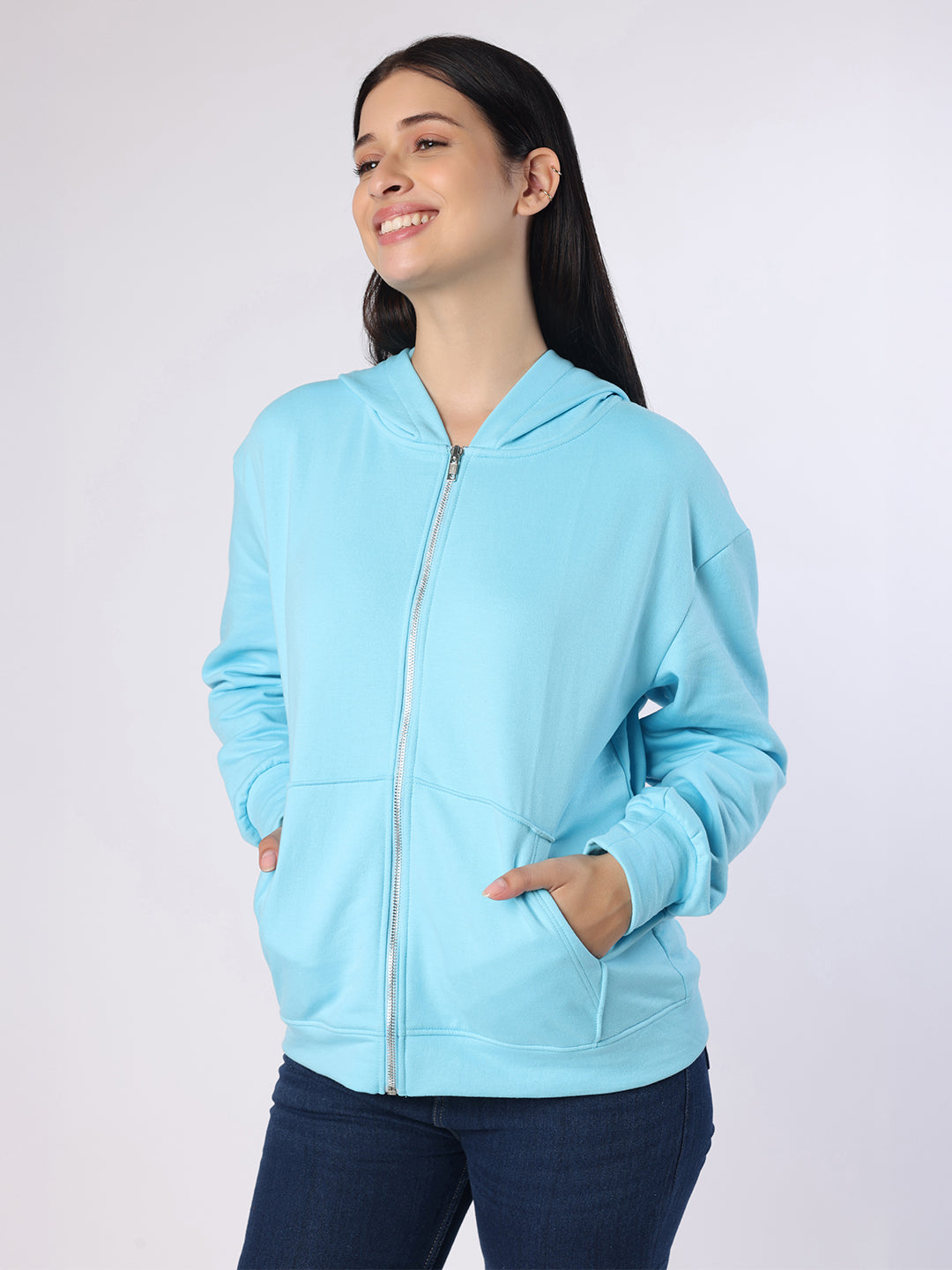 Blanc9 Women Aqua Blue Sweatshirt With Hood
