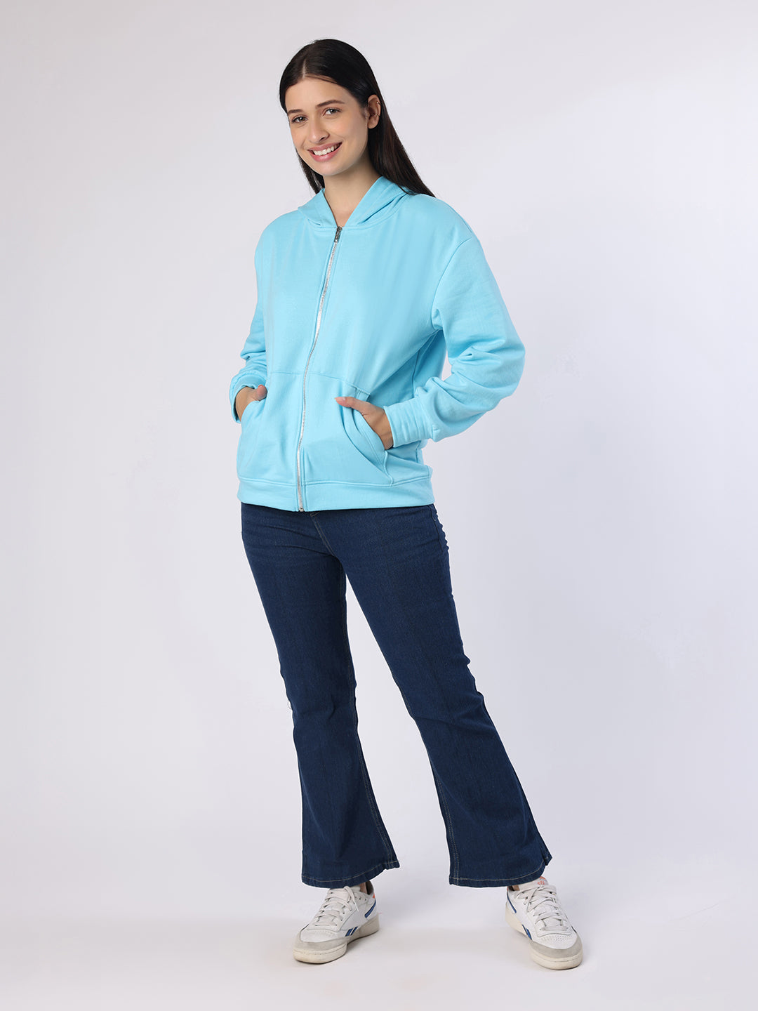 Blanc9 Women Aqua Blue Sweatshirt With Hood