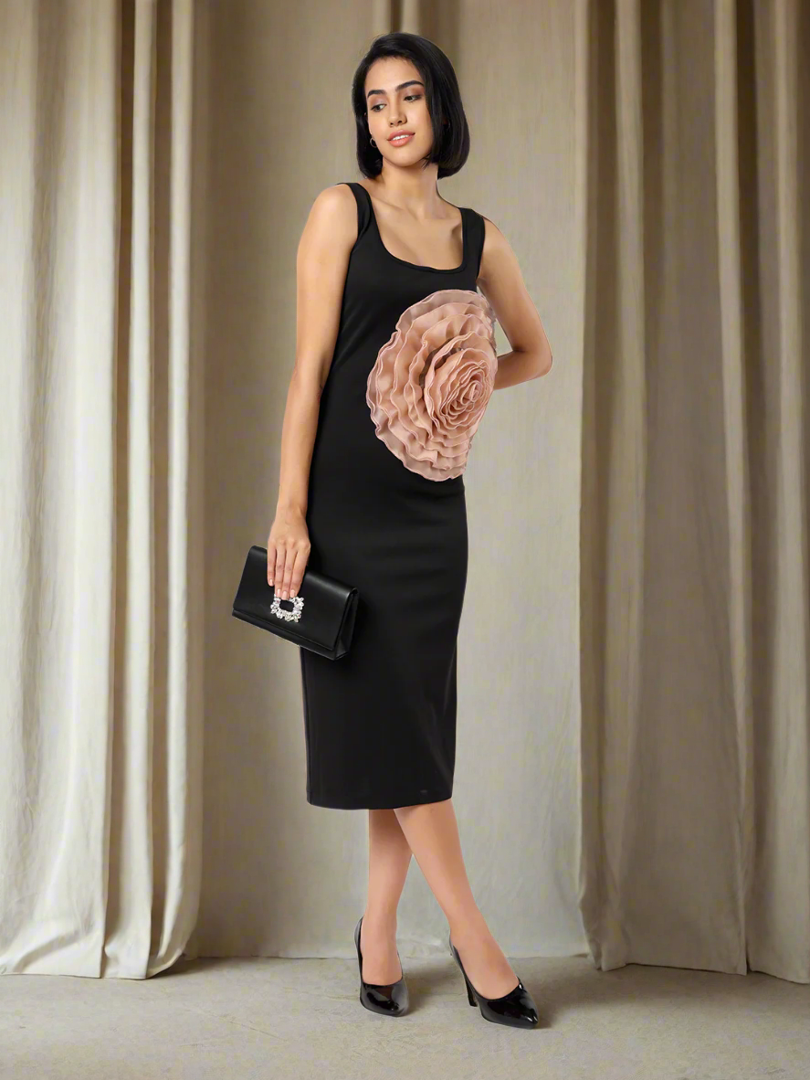 Blanc9WomenBlackFloralBodyconDress-6