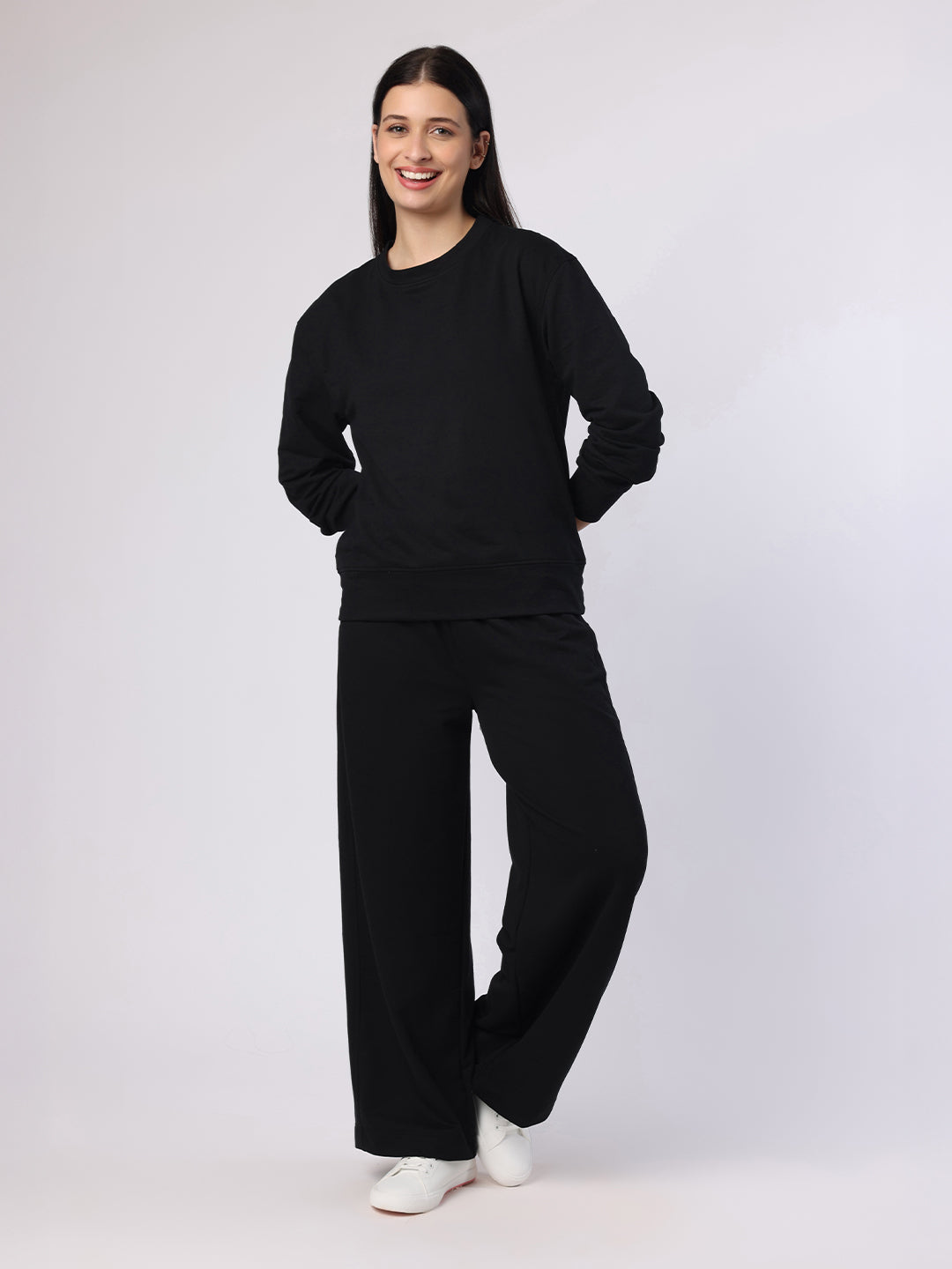 Blanc9 Women Black Sweatshirt And Trousers