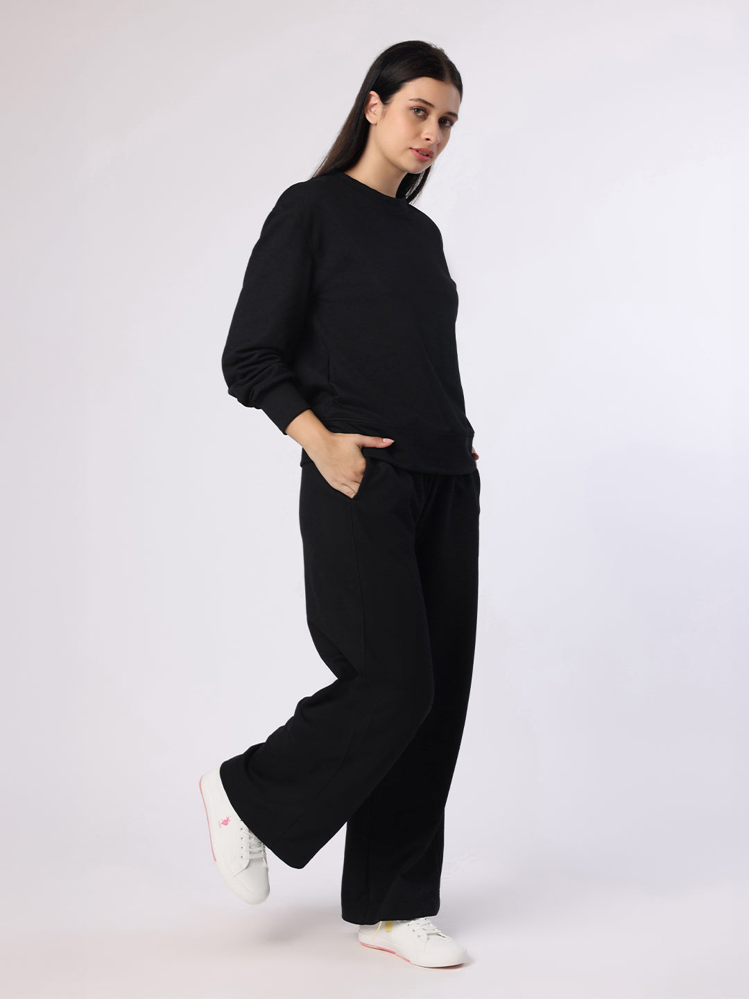 Blanc9 Women Black Sweatshirt And Trousers