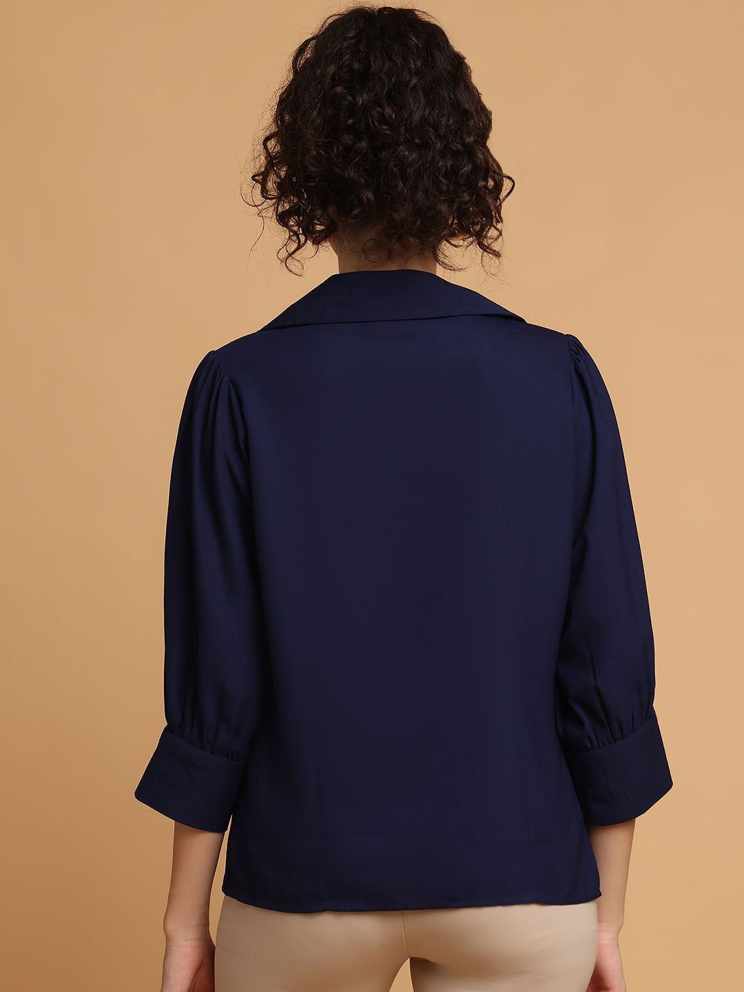 Navy Blue Formal Shirt With Lapel Collar