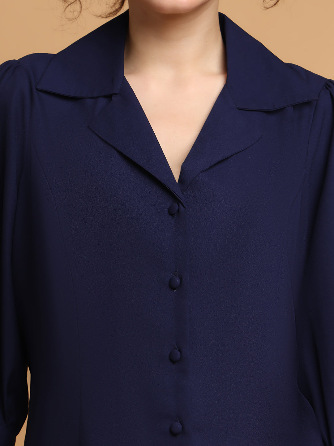 Navy Blue Formal Shirt With Lapel Collar