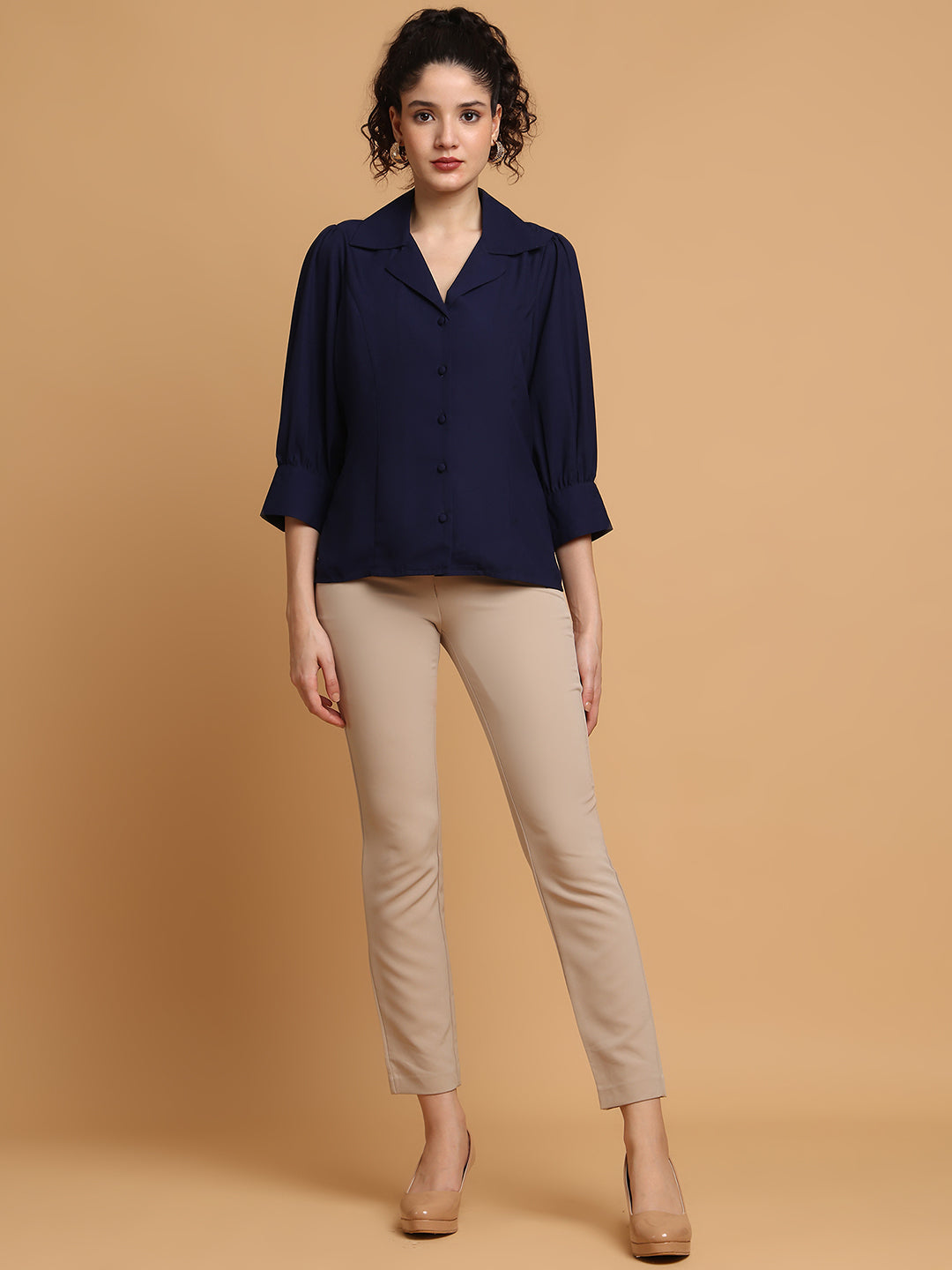 Navy Blue Formal Shirt With Lapel Collar