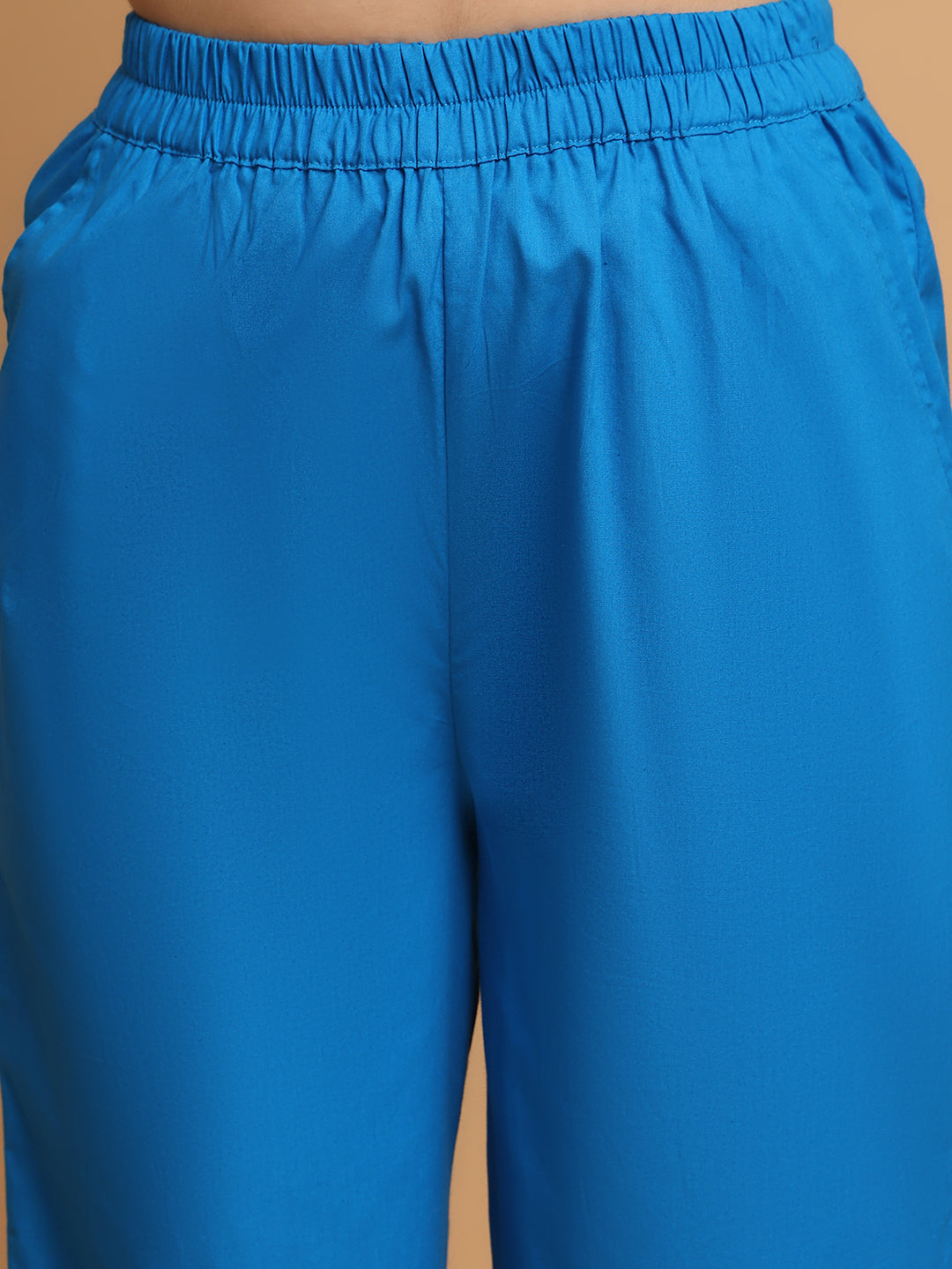 Blanc9 Women Bright Blue Pyjama Set With Lace At Collar