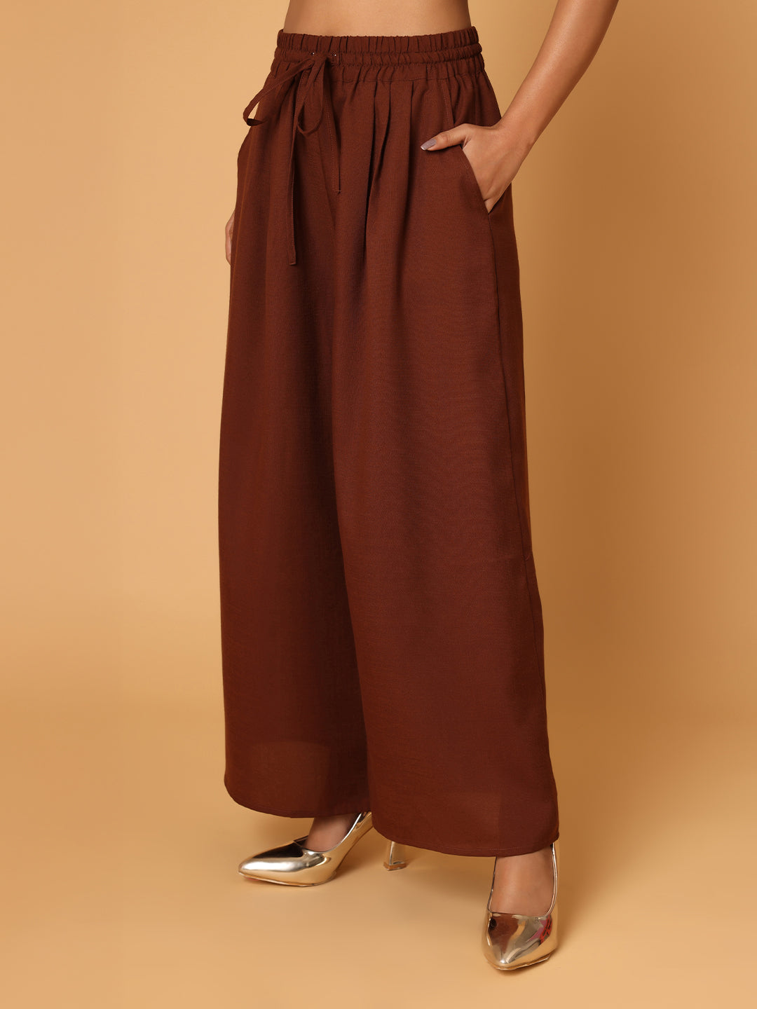 Blanc9 Women Brown Ruched Shoulder Co-ord Set