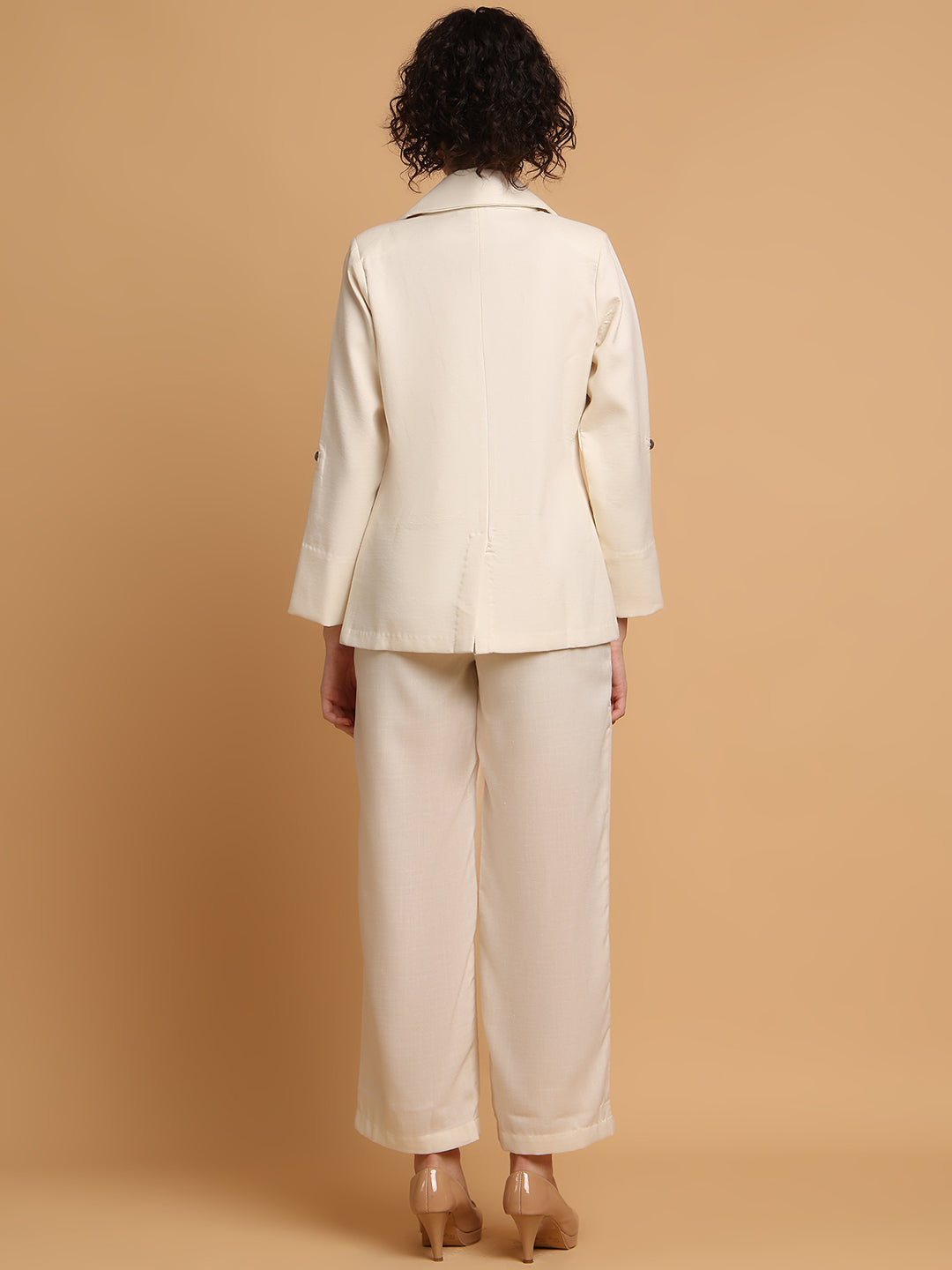 Blanc9 Women Cream Blazer Set With Trim Detail At Pockets