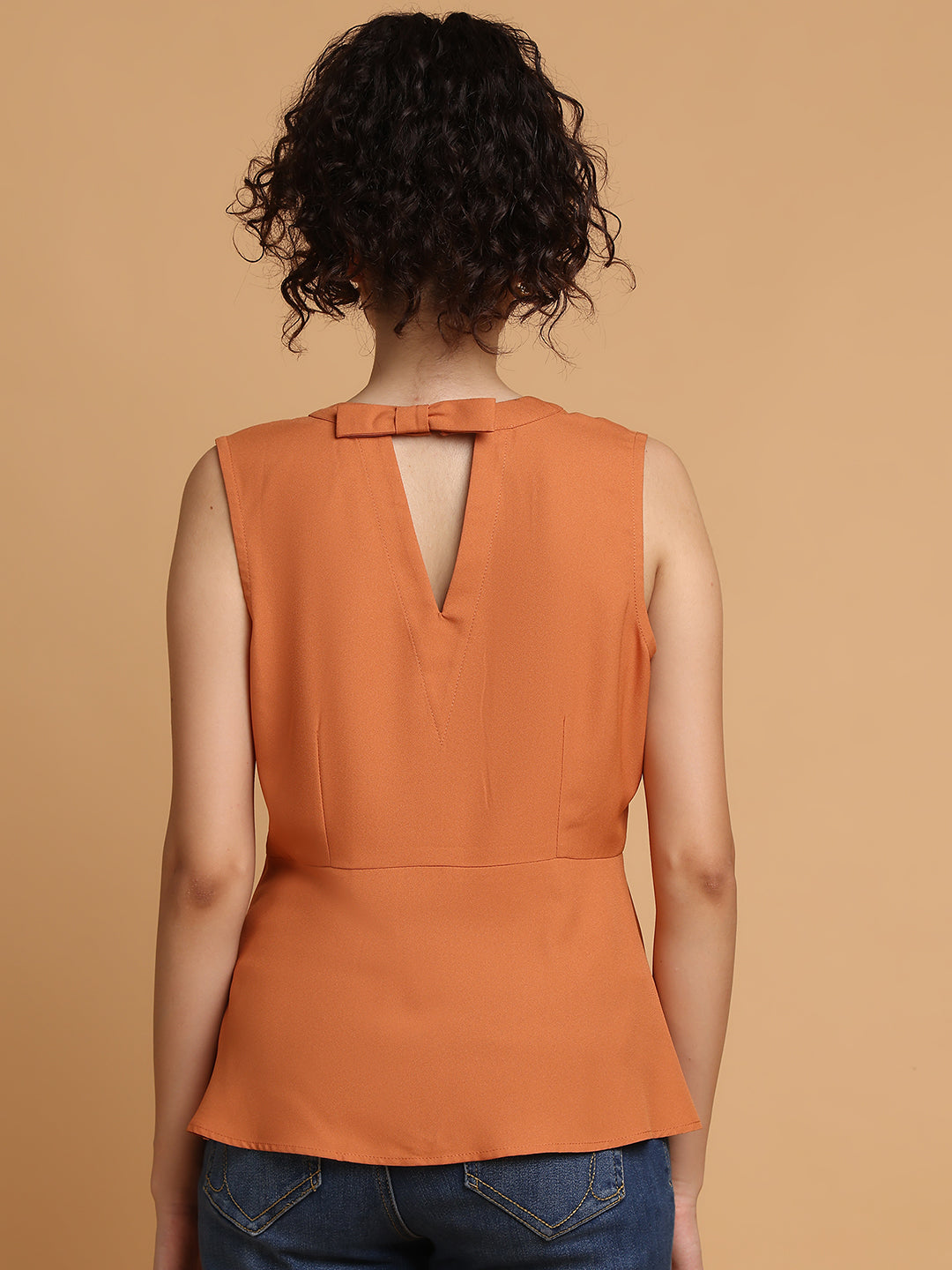 Blanc9 Women Dusty Orange Peplum Top With Back Bow