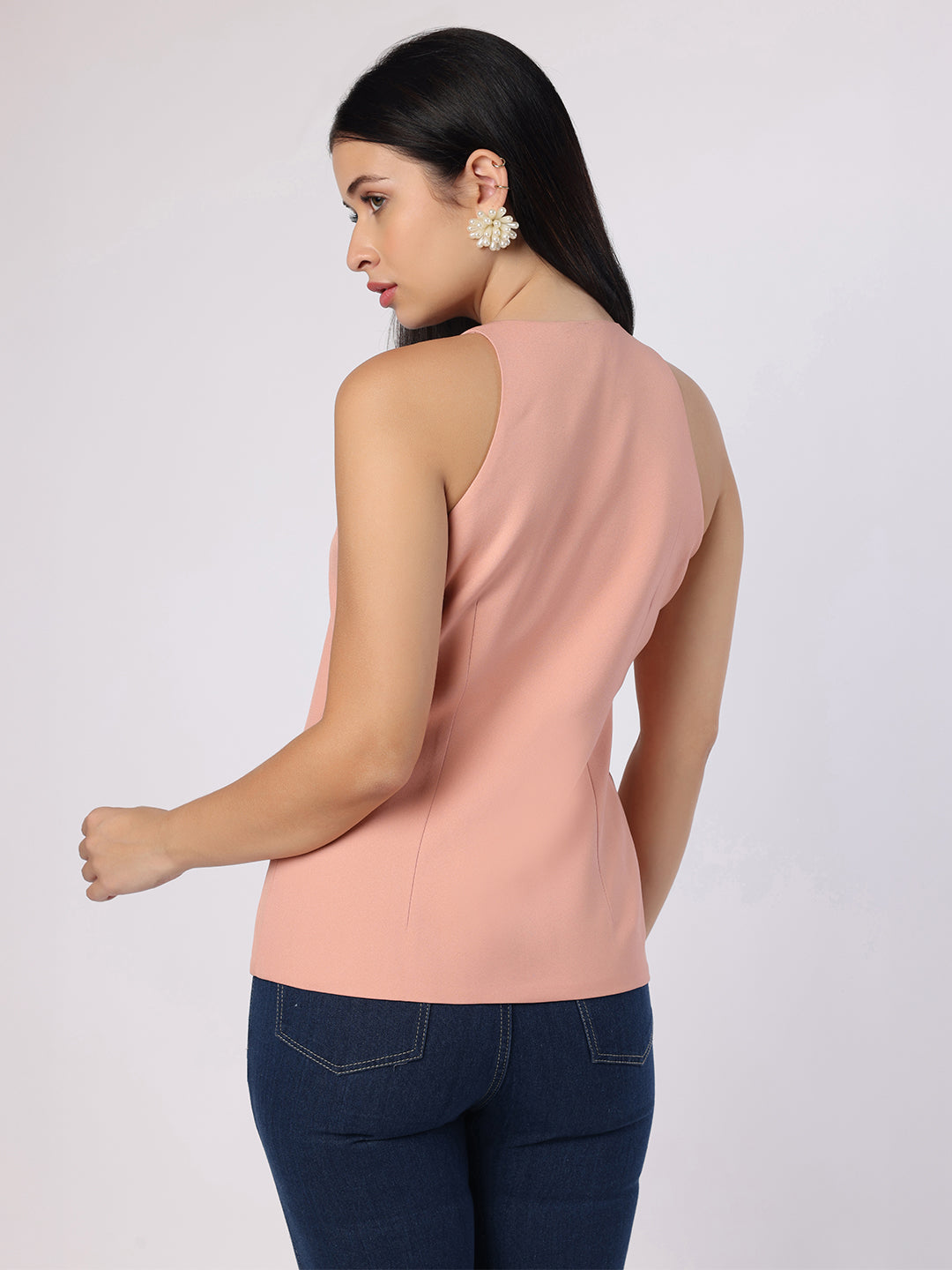 Blanc9 Women Dusty Peach Top With Front Bow Detail