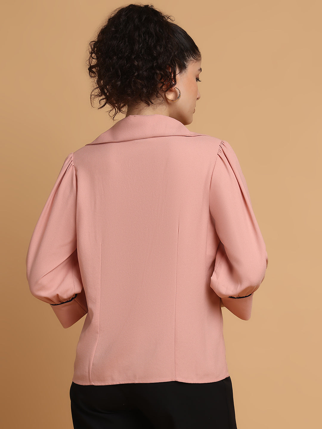 Dusty Pink Shirt With Contrast Piping At Sleeves
