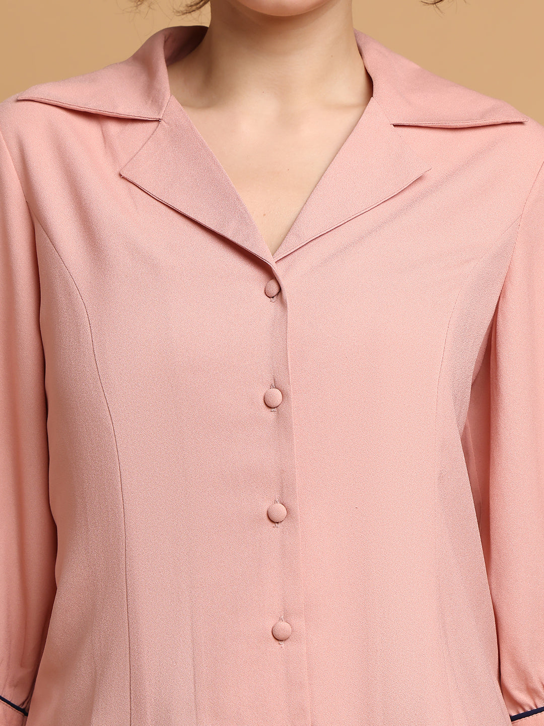 Dusty Pink Shirt With Contrast Piping At Sleeves