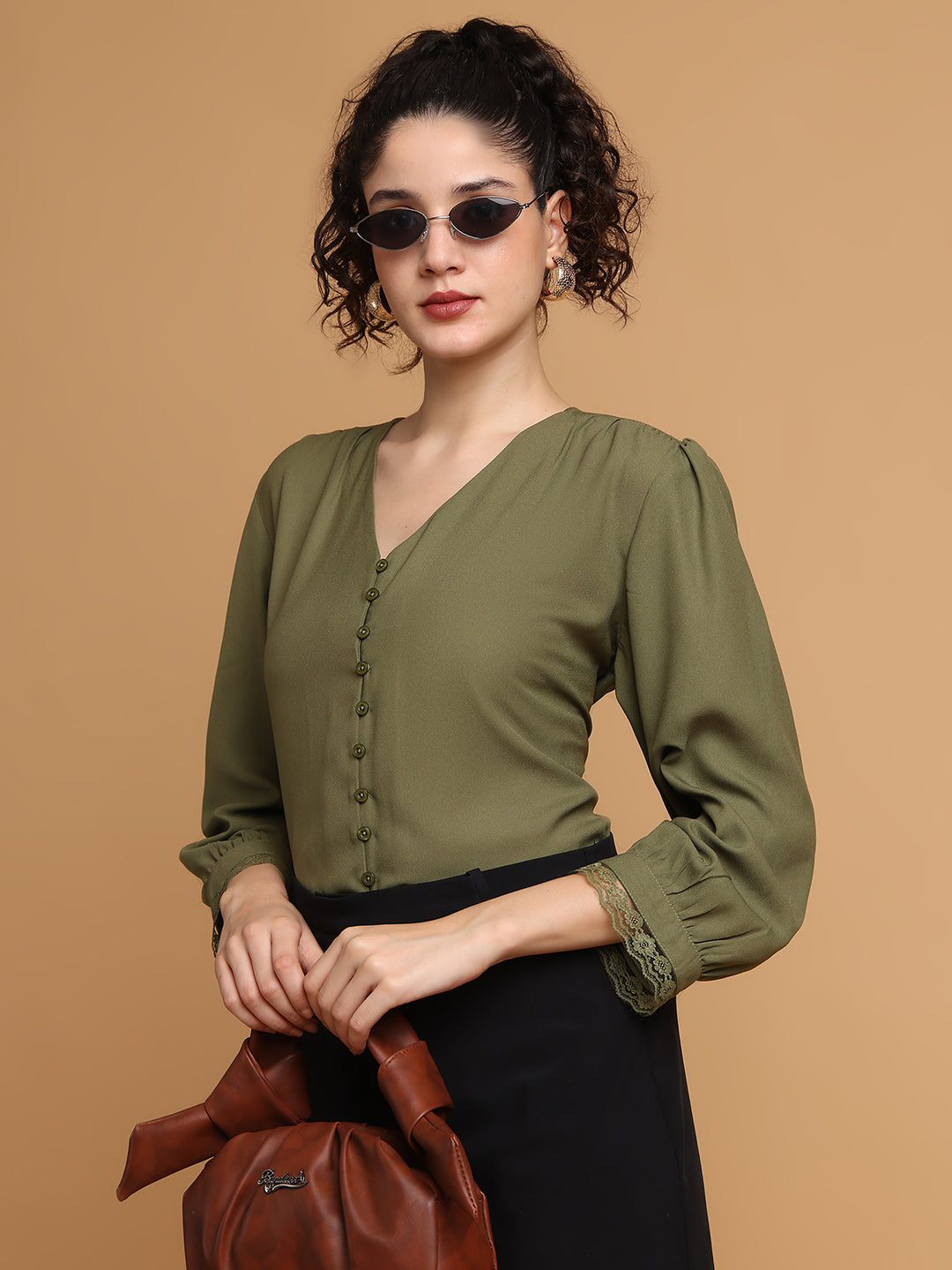 Blanc9 Women Forest Green Formal Top