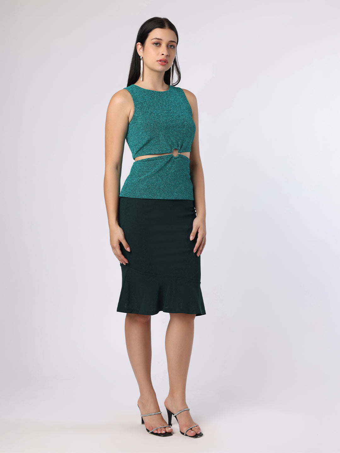 Blanc9 Women Green Lurex Cut-Out Top