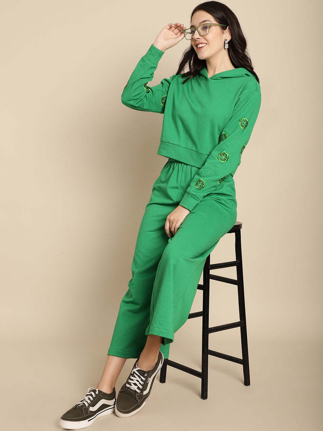 Blanc9 Women Green Sweatshirt With Jogger