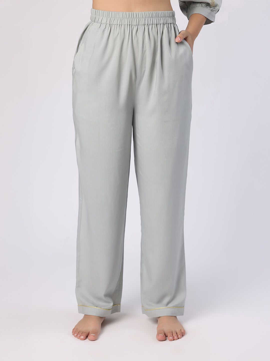 Blanc9 Women Grey Nightwear With Gold-Silver Floral Embroidery