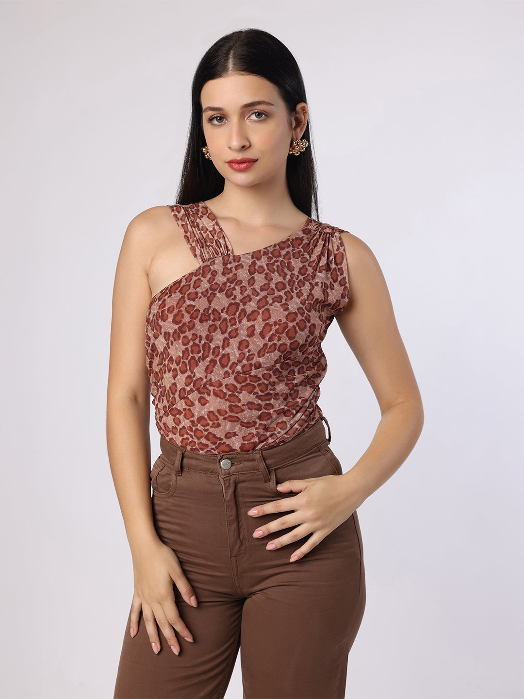 Blanc9 Women Leopard Print Bodysuit Top